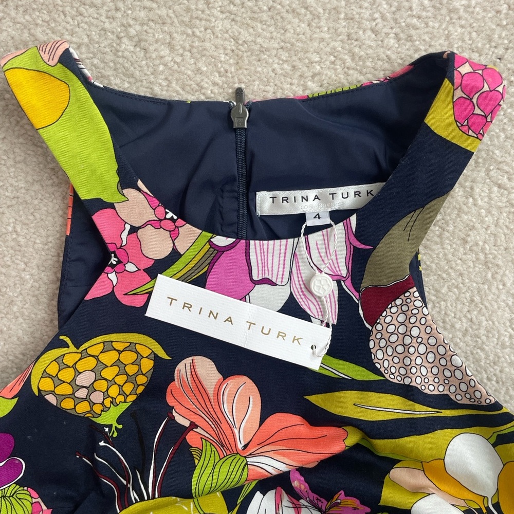 Trina Turk Navy Floral Halter A-Line Dress - Pink Yellow Green White - Picture 2 of 5